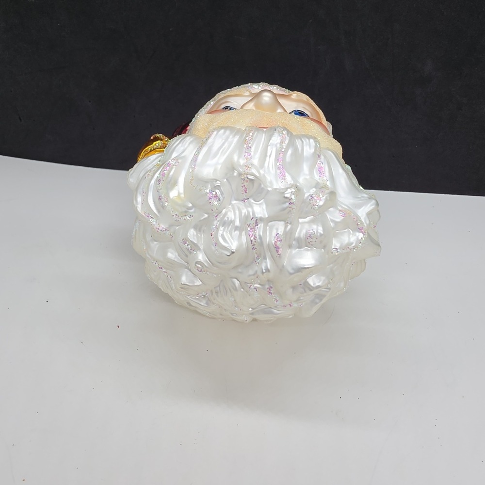 Old World Christmas Santa Head Red Hat Glitter Glass Ornament - Picture 5 of 5